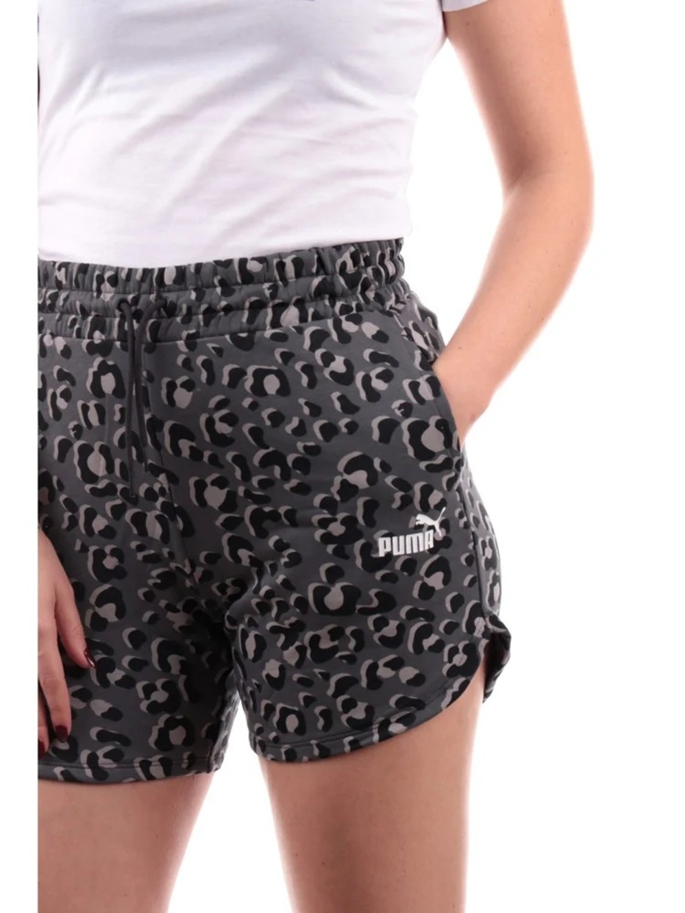 Puma Gray Leopard-Print Athletic Shorts